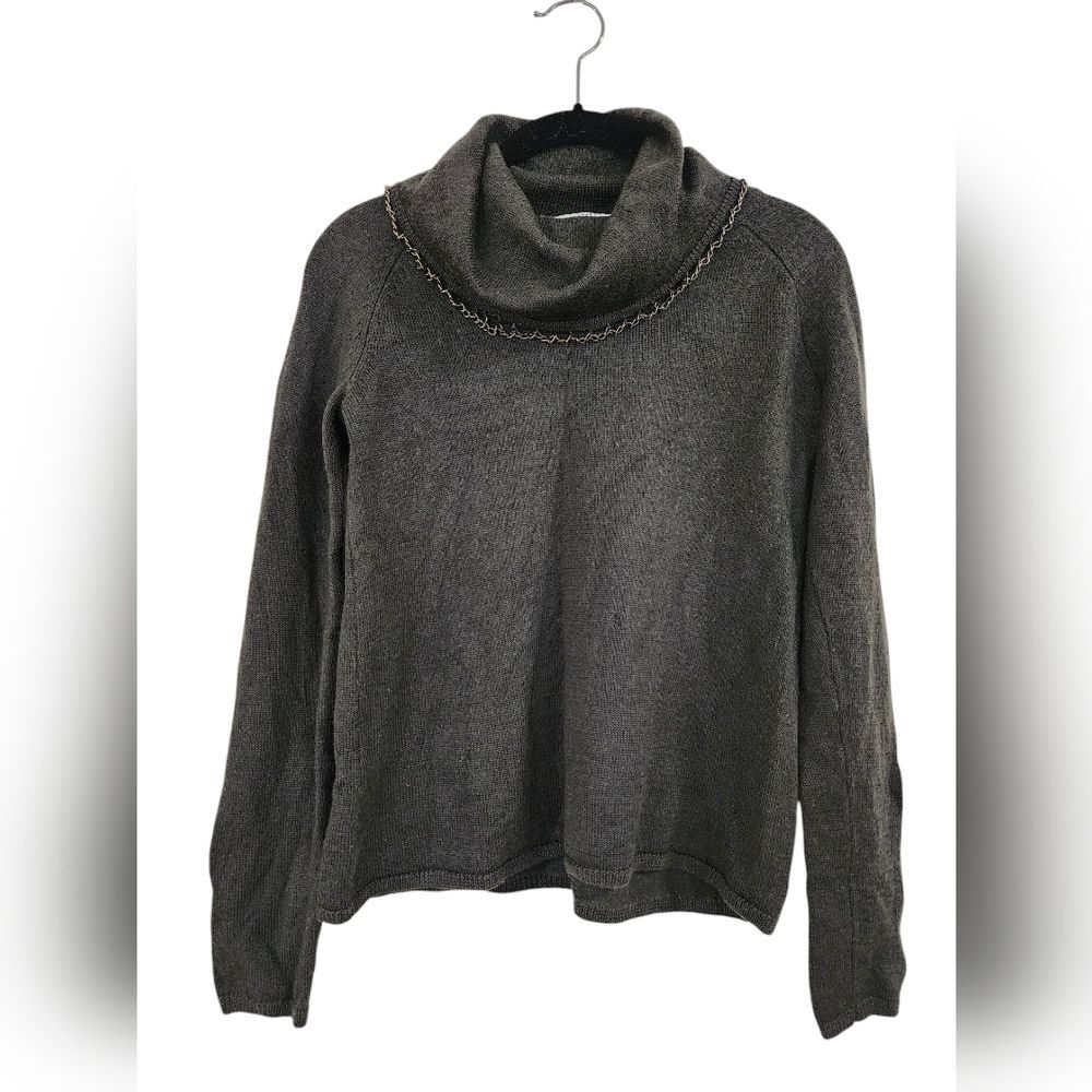 PENDELTON merino wool sweater, gray/green, cowl neck, size M